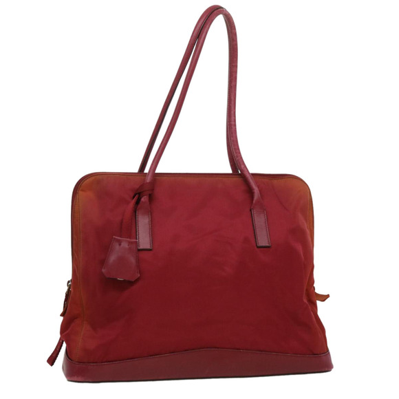 PRADA Tote Bag Nylon Leather Red Auth bs2046 - Picture 1 of 16
